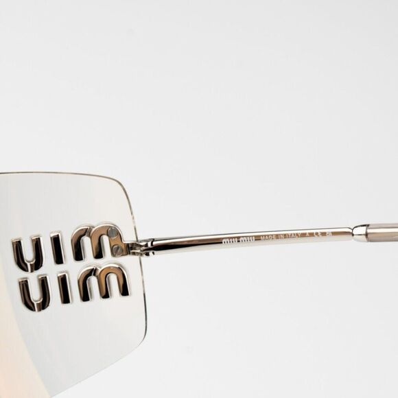 NEW Miu Miu MU54YS 1BC10F Silver Mirror Wraparound Rimless Women Sunglasses main image 9